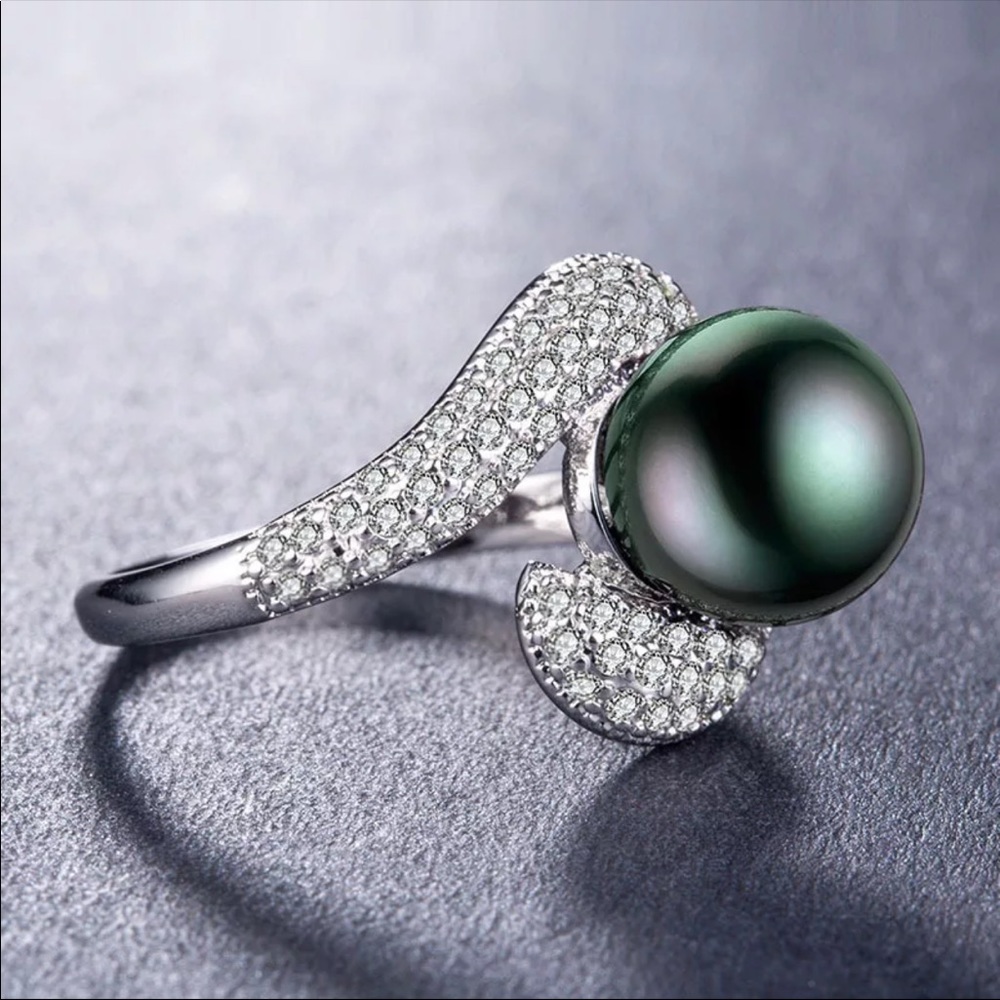 New 925 Silver Sapphire Pearl Women’s Ring - Picture 3 of 6